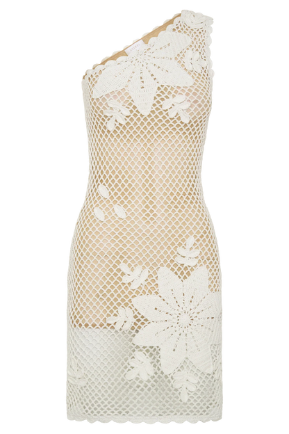 Barker Hand Crochet Knit Mini Dress White