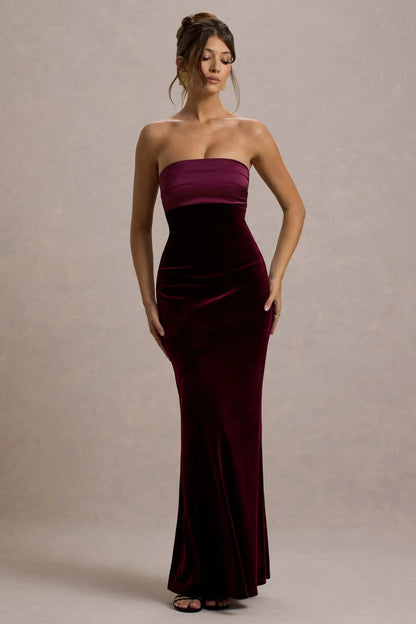 Ambrosi Port Velvet Bandeau Maxi Dress
