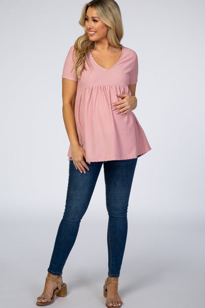 Mauve Swiss Dot Peplum Maternity Top