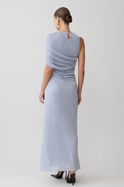Adrienne Lurex Knot Maxi Skirt Pastel Blue
