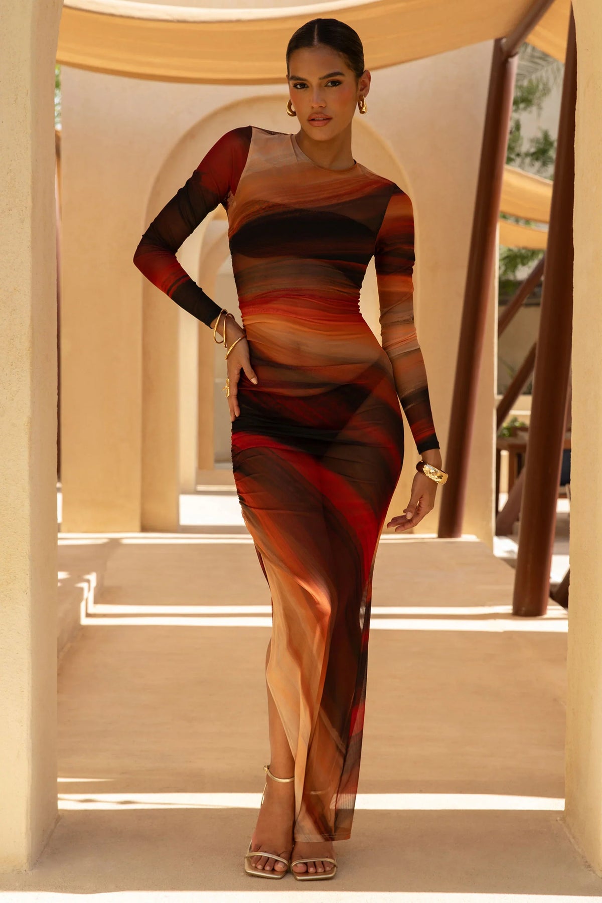 Barzilio Ombre Long Sleeve Bodycon Maxi Dress