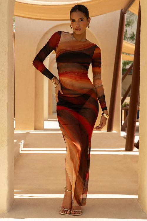 Barzilio Ombre Long Sleeve Bodycon Maxi Dress