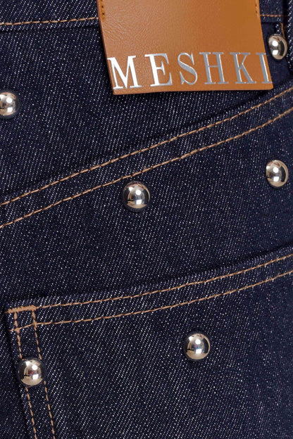 Alima Mid Rise Stud Denim Jeans Washed Indigo Blue