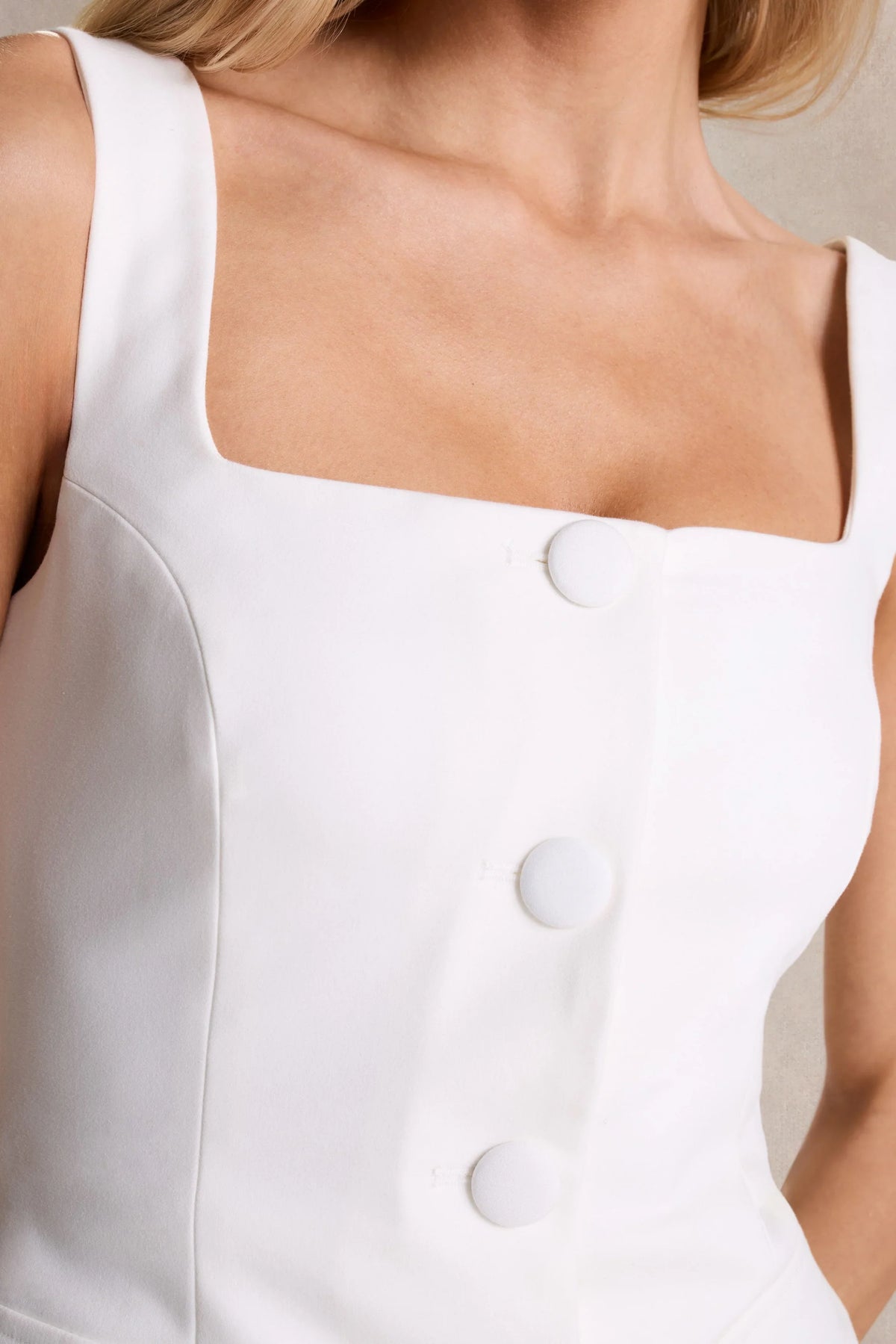 Aceline White Square Neck Tailored Jumpsuit