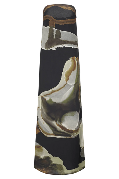 Amaya Strapless Chiffon Maxi Dress Green Fluid Reverie Print