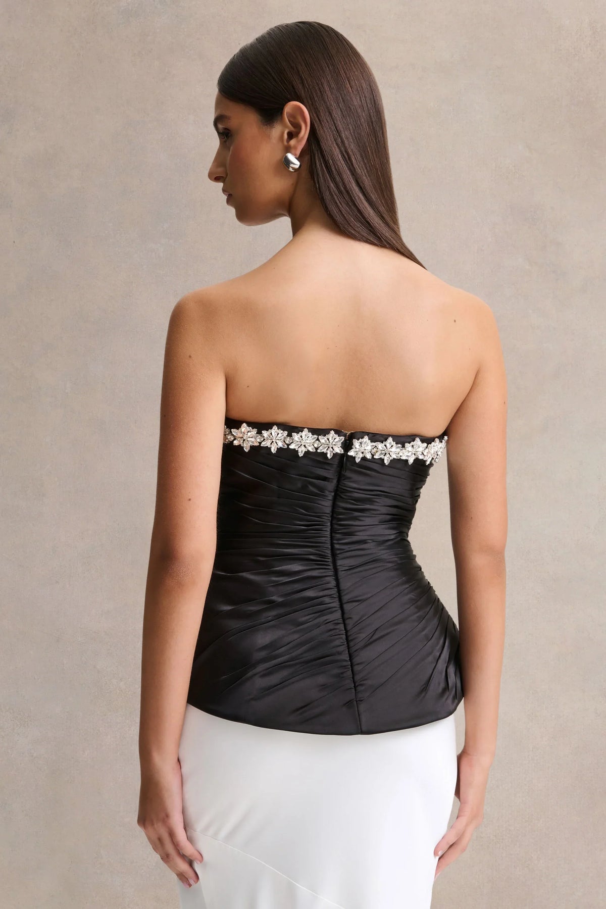 Ambria Black Satin Hand Embellished Sweetheart Neck Corset Top