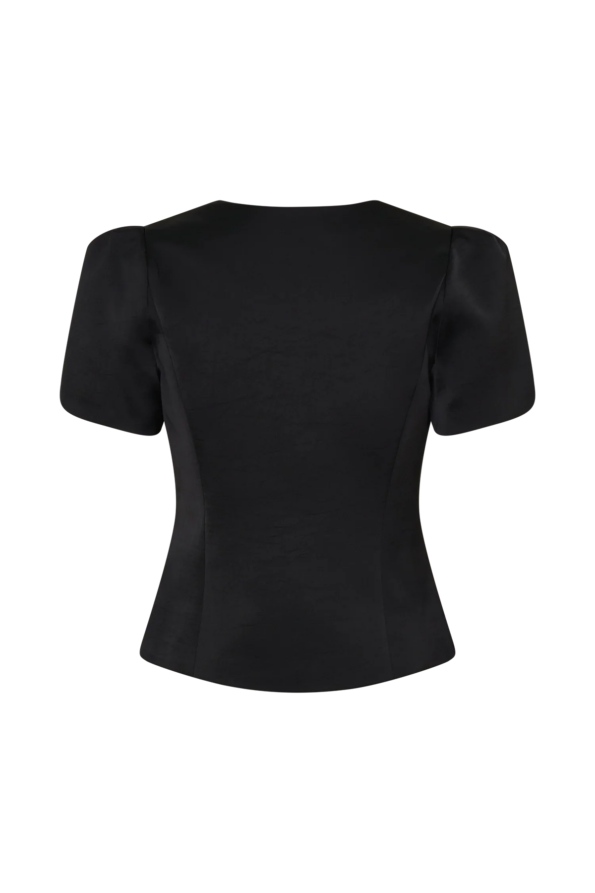 Anne Short Sleeve Satin Top Black