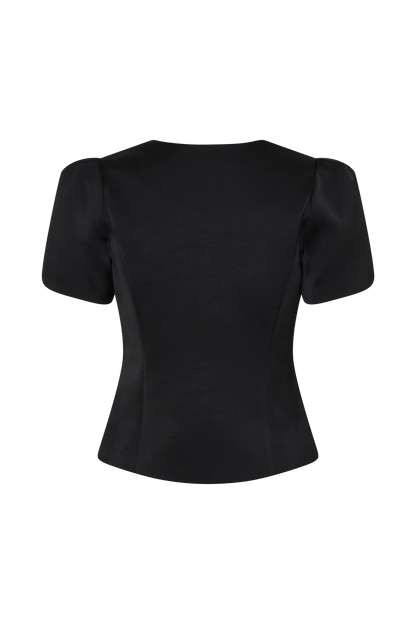 Anne Short Sleeve Satin Top Black