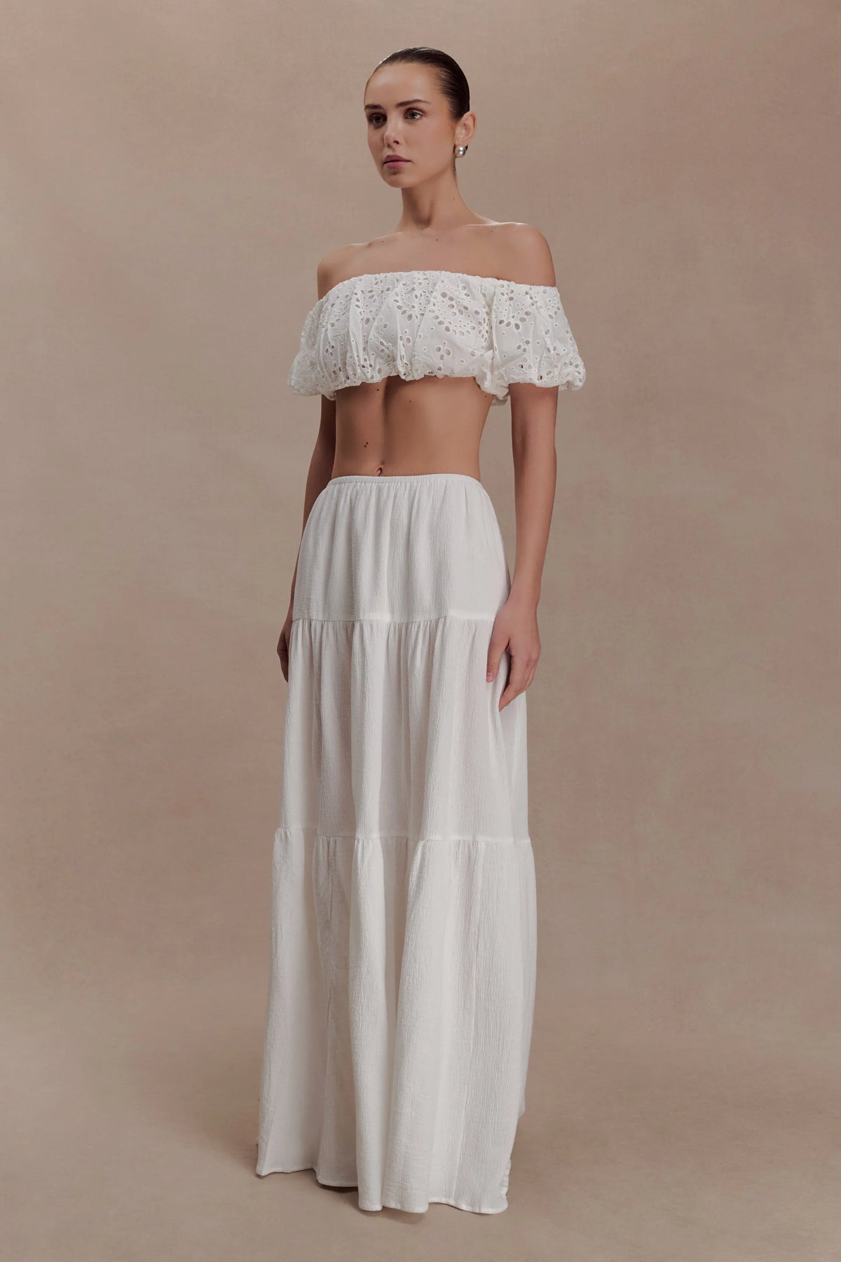 Autumn Off Shoulder Broderie Top White