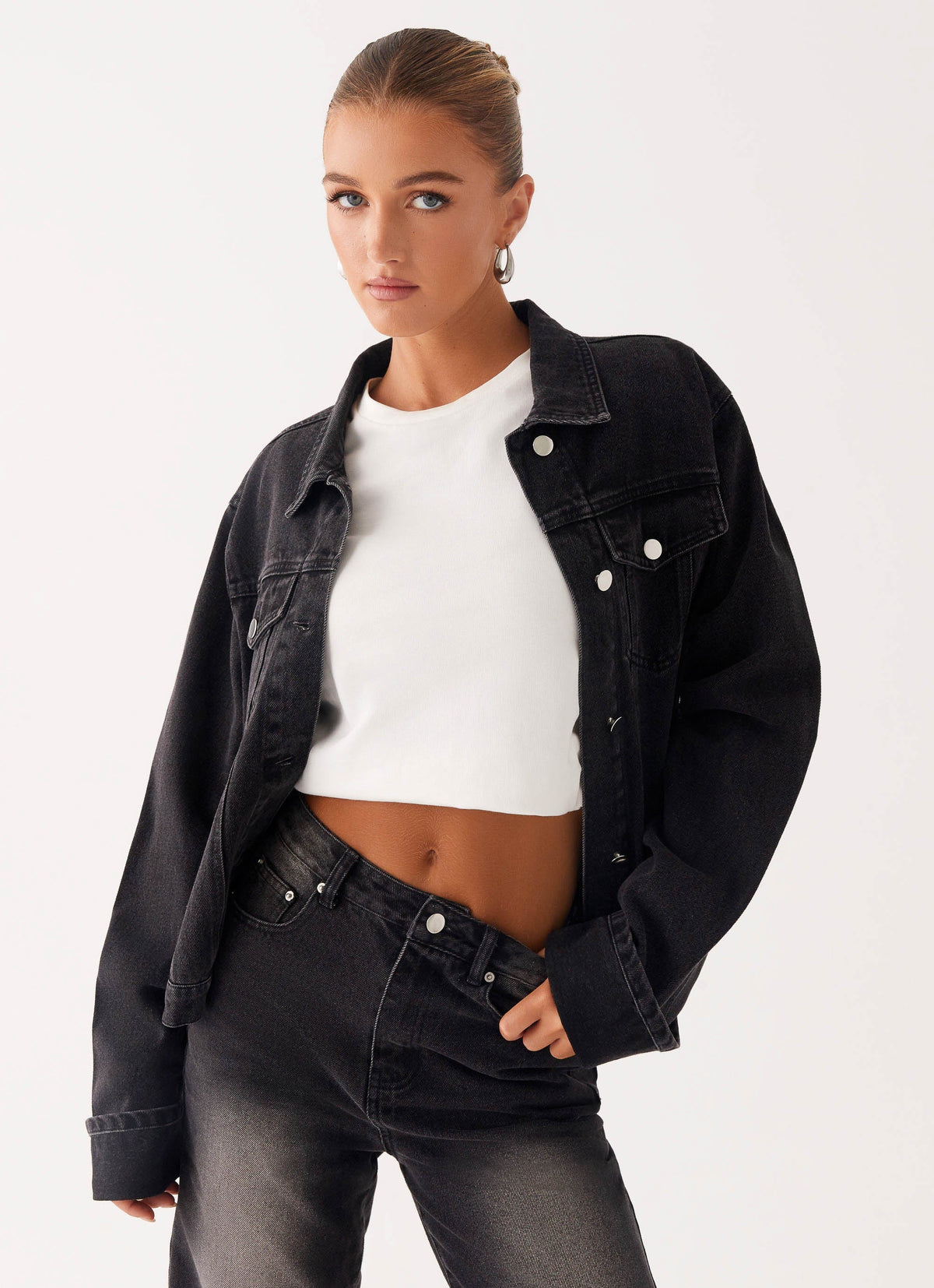 Back Again Oversized Denim Jacket Charcoal Wash