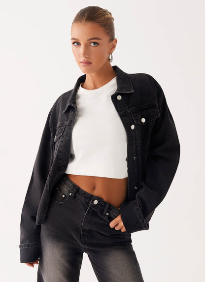 Back Again Oversized Denim Jacket Charcoal Wash