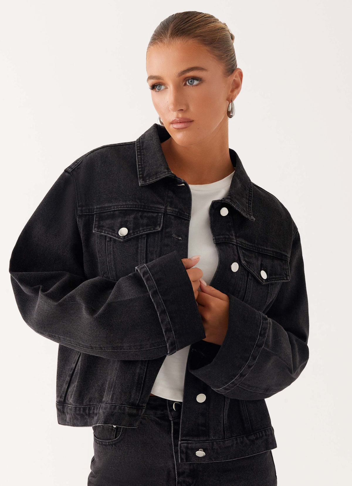 Back Again Oversized Denim Jacket Charcoal Wash