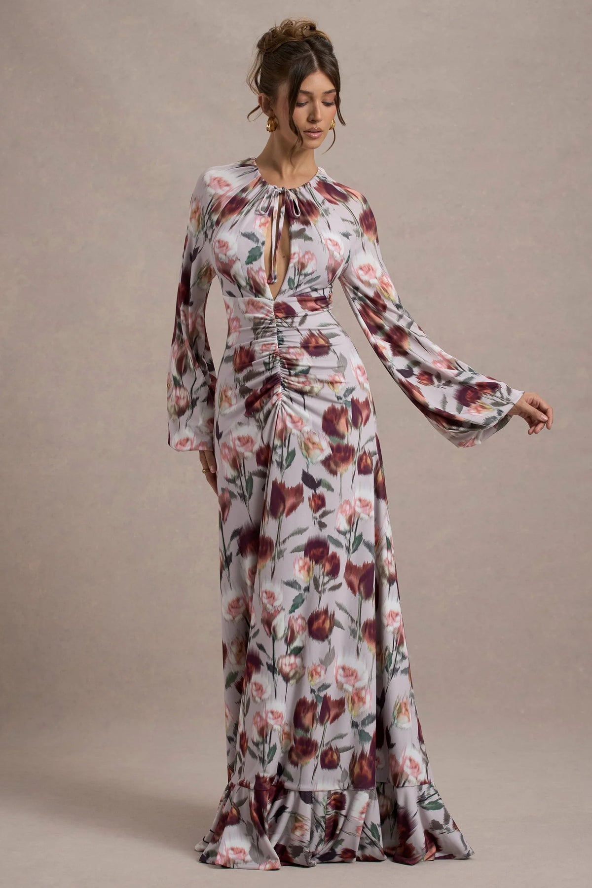 Althena Cream Floral Print Balloon Sleeve Maxi Dress