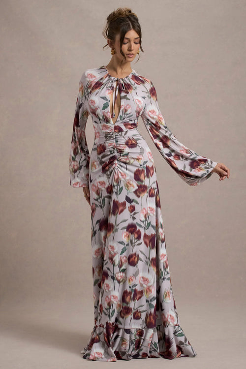 Althena Cream Floral Print Balloon Sleeve Maxi Dress