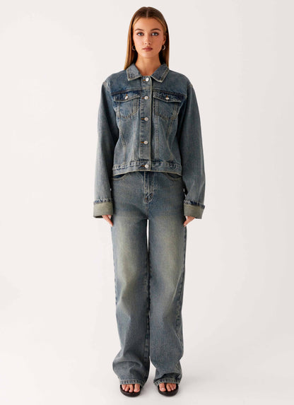 Back Again Oversized Denim Jacket Dirty Wash