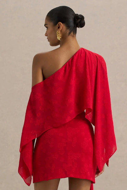 Aruba Red Satin Devore Asymmetric Long Sleeve Crop Top