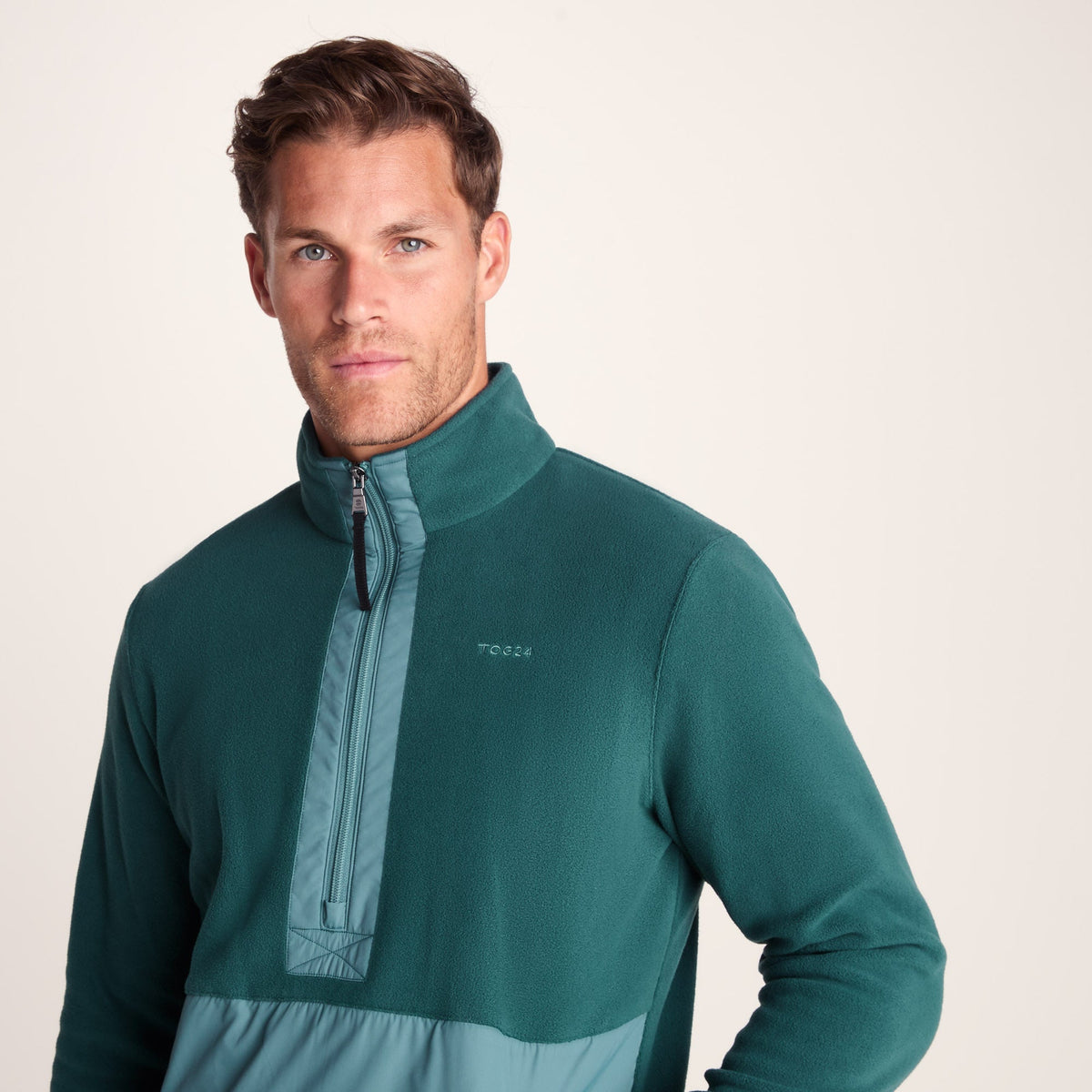 Dowson Mens Relaxed Fit Microfleece Zip Neck - Hydro Blue/Dark Turquoise