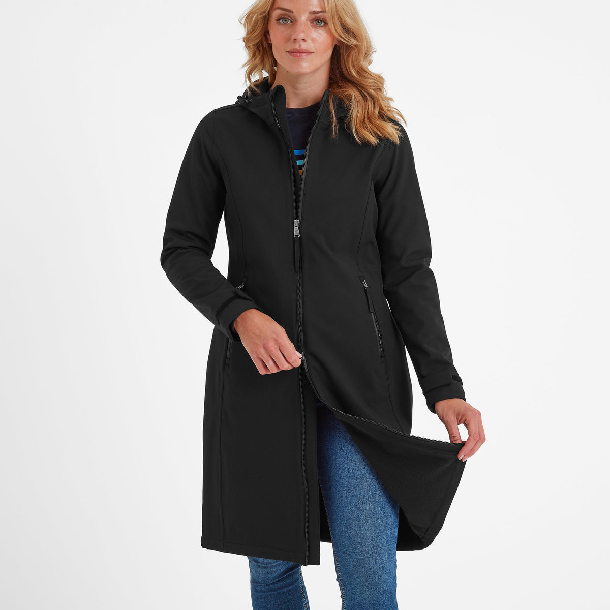 Enya Womens Longline Waterproof Softshell Jacket - Black