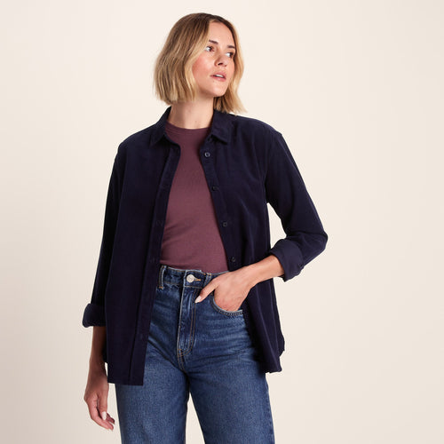 Harby Womens Long Sleeve Lightweight Corduroy Shirt - Oxford Blue