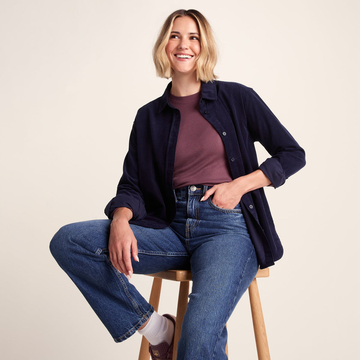 Harby Womens Long Sleeve Lightweight Corduroy Shirt - Oxford Blue