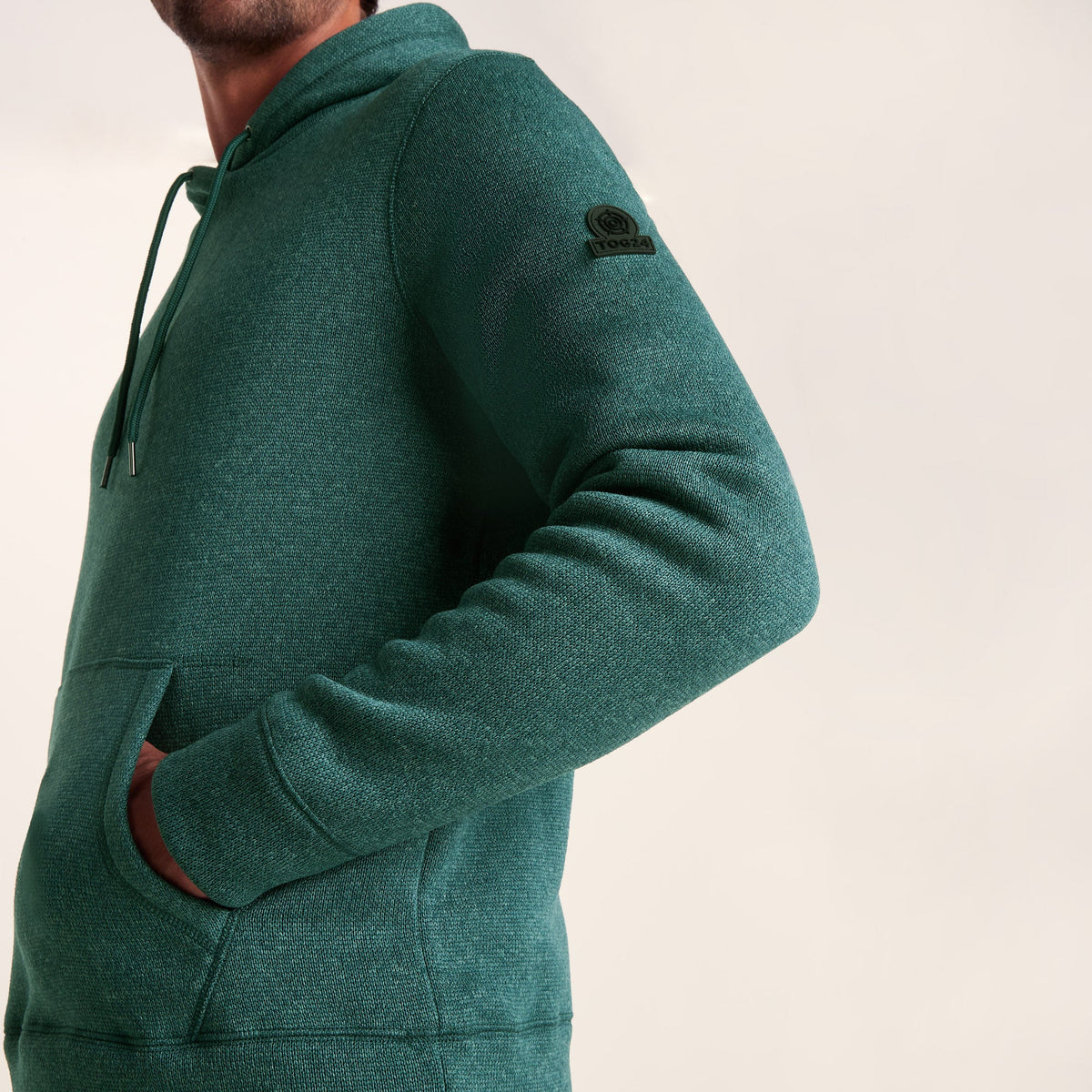 Mosby Mens Supersoft Knitlook Fleece Hoody - Dark Turquoise Marl