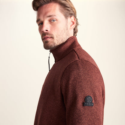 Pearson Mens Knitlook Quarter Zip Fleece - Burnt Caramel