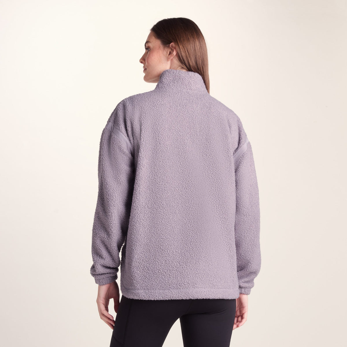 Priya Womens Relaxed Fit Sherpa Fleece Zip Neck - Lavender Grey