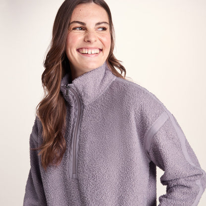 Priya Womens Relaxed Fit Sherpa Fleece Zip Neck - Lavender Grey