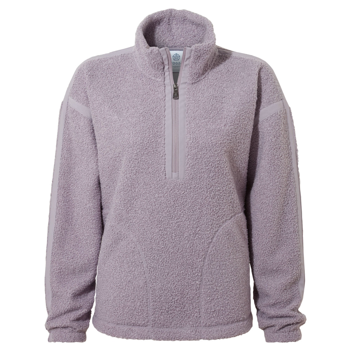 Priya Womens Relaxed Fit Sherpa Fleece Zip Neck - Lavender Grey