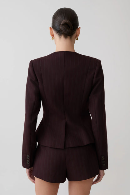 Agatha Square Neck Blazer Plum Pinstripe