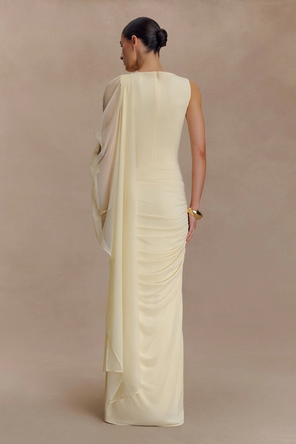 Amandine Ruched Slinky Maxi Dress Lemon