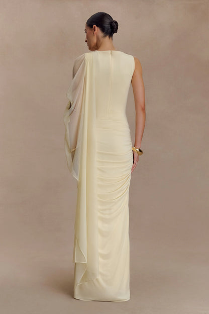 Amandine Ruched Slinky Maxi Dress Lemon