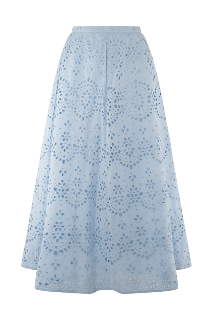 Arla Broderie Midi Skirt Pale Cornflower Blue
