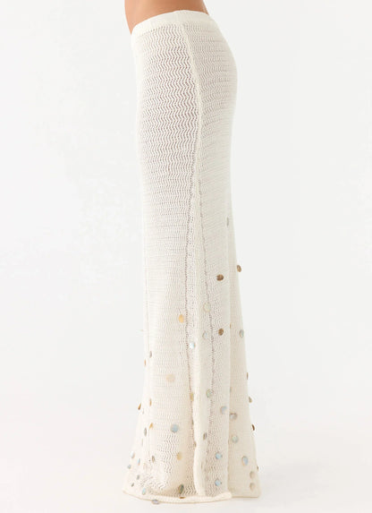 Adelaida Beaded Crochet Maxi Skirt Ivory