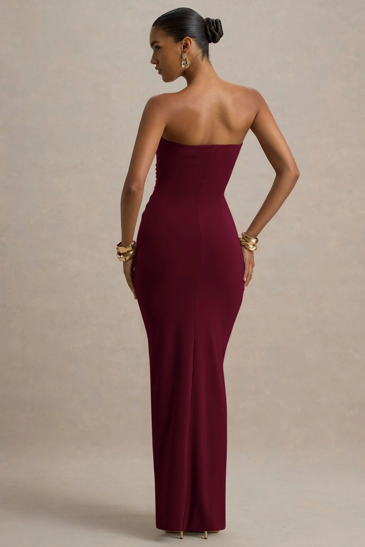 Ali Burgundy Sweetheart Ruched Wrap Maxi Dress