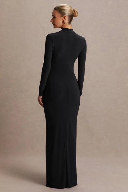 Alejandra Black Maternity Long Sleeve High Neck Maxi Dress