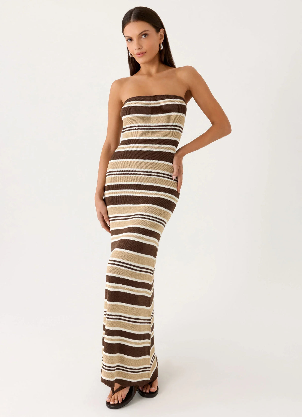 Antonie Knit Maxi Dress Chocolate Olive Stripe
