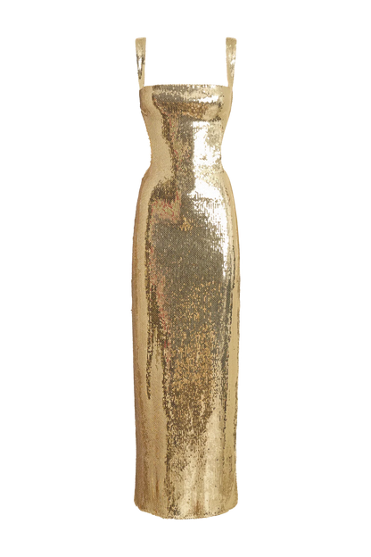 Adoria Sequin Cut Out Maxi Dress Gold