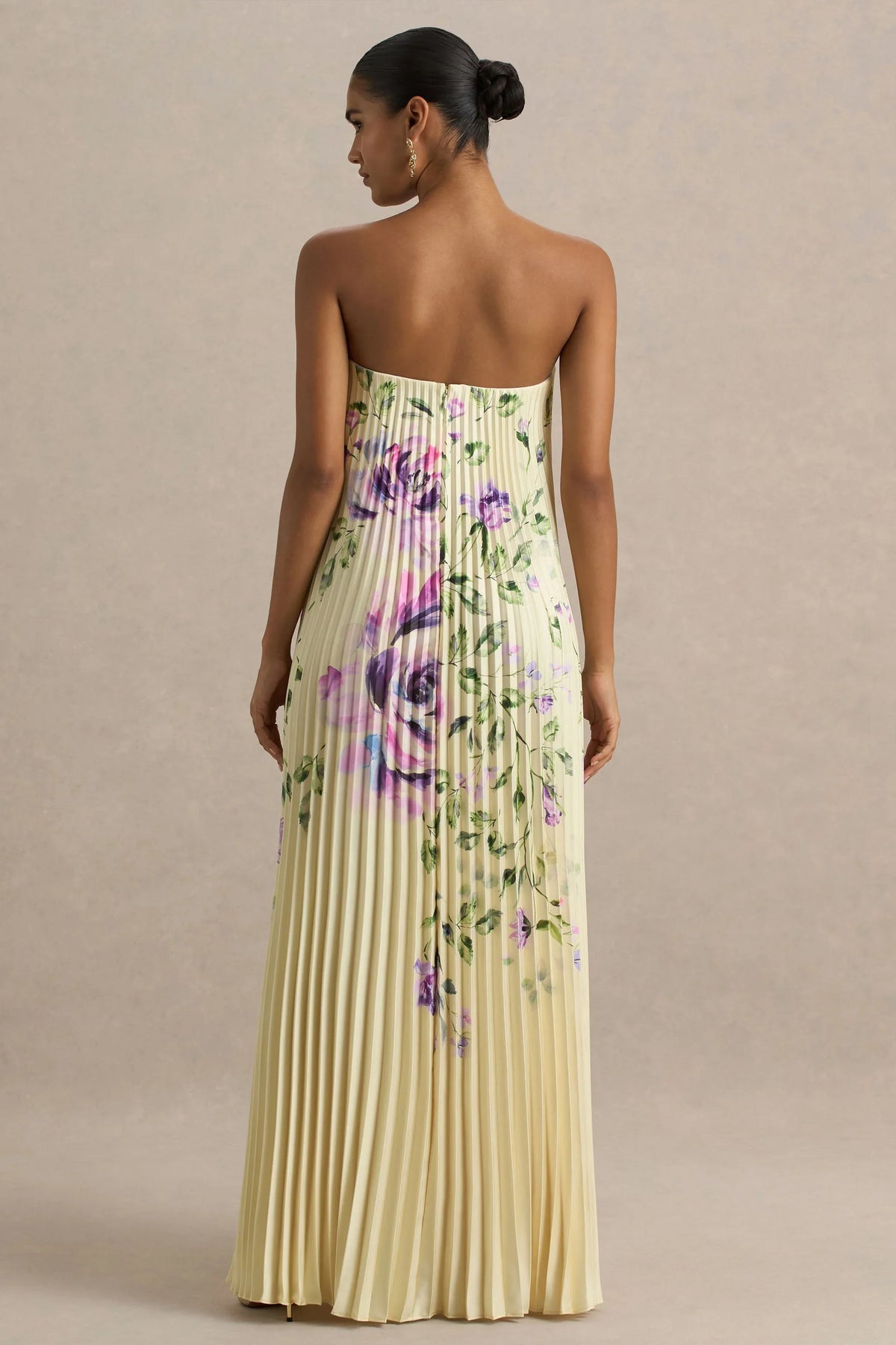 Bergamot Lemon Rose Print Satin Sweetheart Maxi Dress