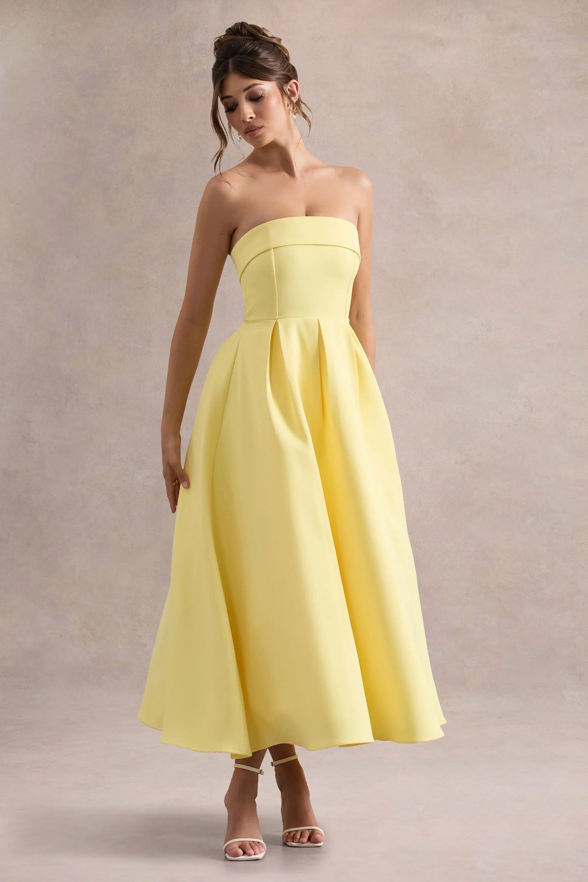 Annalise Lemon Bandeau Skater Midi Dress
