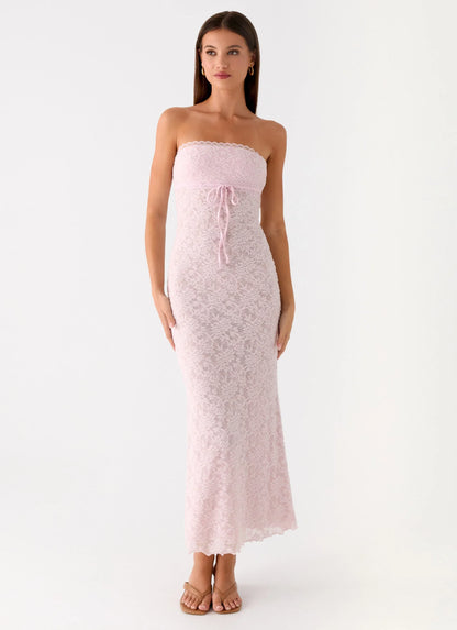 Alida Strapless Jacquard Midi Dress Pink