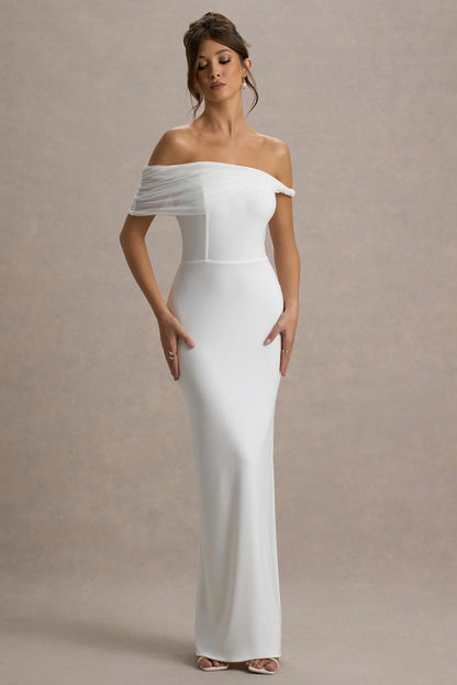Alonza White Twisted Bardot Maxi Dress