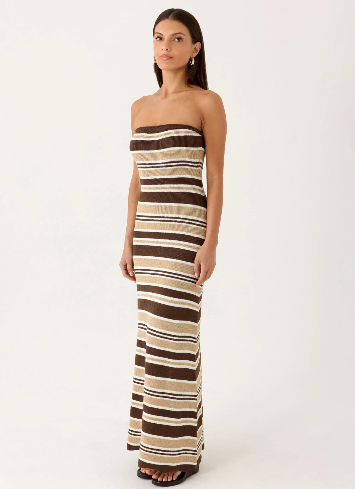 Antonie Knit Maxi Dress Chocolate Olive Stripe