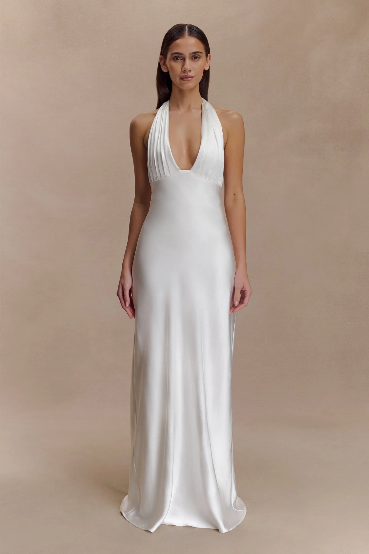 Alice Satin Halter Maxi Dress White