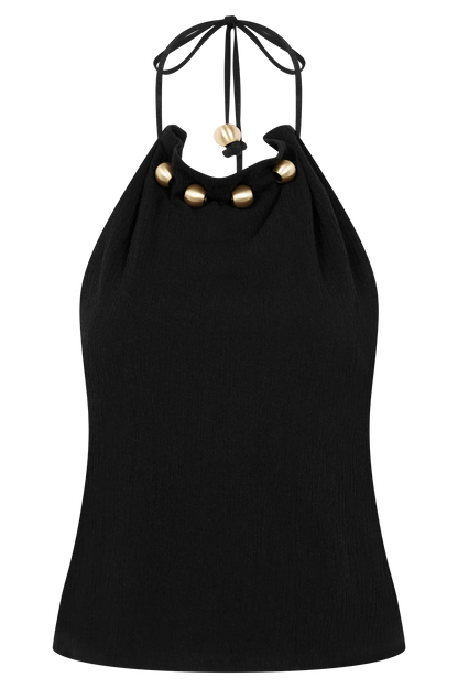 Abeda Cotton Top With Hardware Black