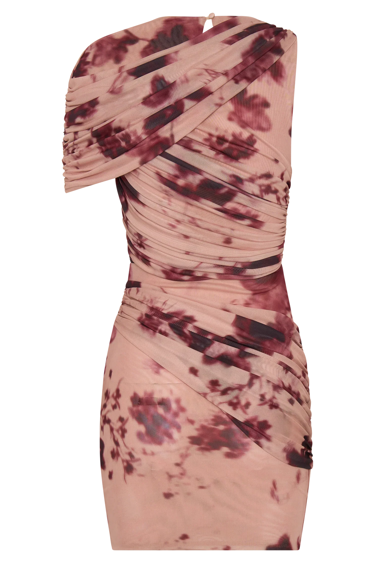 Adrienne One Shoulder Mesh Mini Dress Nude Blurred Floral Print