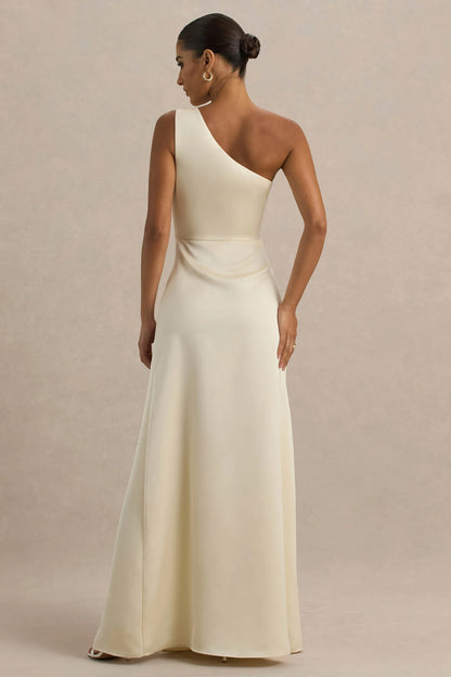 Beth Pale Lemon Asymmetric Neckline High Split Maxi Dress