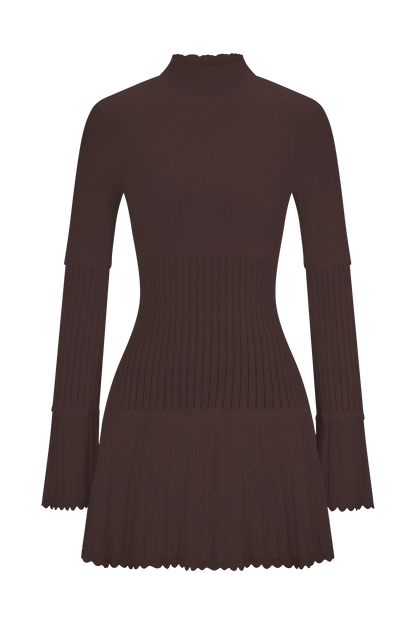 Adena Pointelle Knit Mini Dress Chocolate