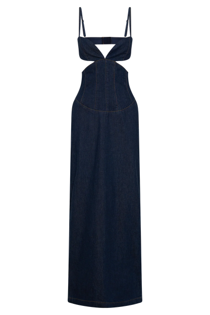Amila Denim Cupped Maxi Dress Indigo Blue