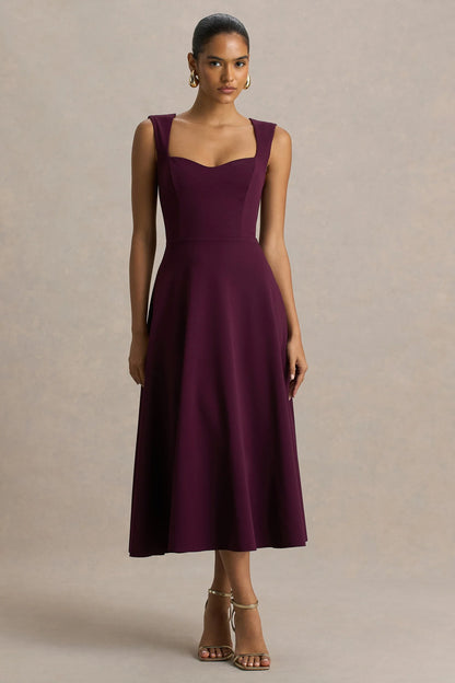 Andromeda Burgundy Sweetheart Neck Midi Dress